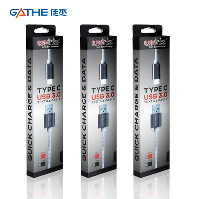 กล่องกระดาษพิมพ์ OEM สำหรับสายชาร์จข้อมูลโทรศัพท์มือถือ Lightning