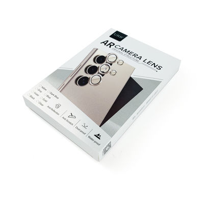 กระดาษสีเงินพิมพ์แบบกำหนดเองตัวป้องกันเลนส์กล้องพับได้ฝาครอบกล่องบรรจุภัณฑ์กระจกนิรภัยกล้องพร้อมหน้าต่าง